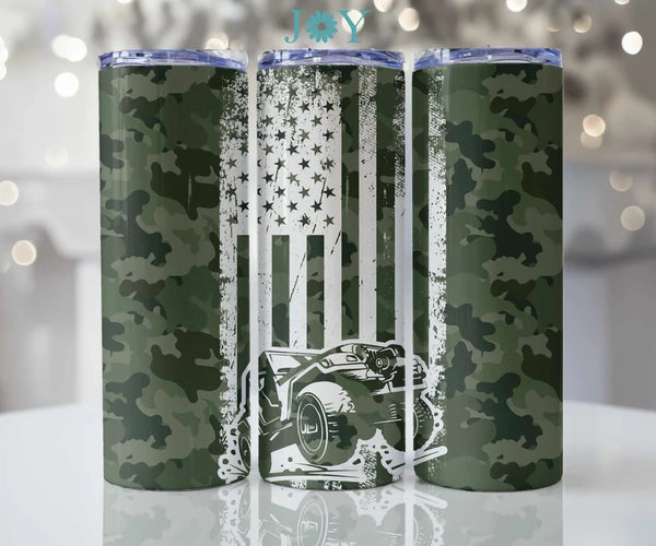 20 oz Distressed Flag Jeep tumbler